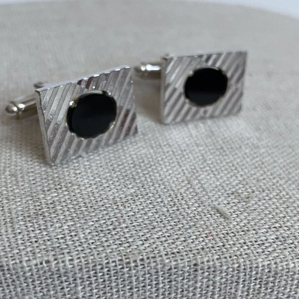 Vintage Dante Signed Silver Black Tone Classic Elegant Cuff Links